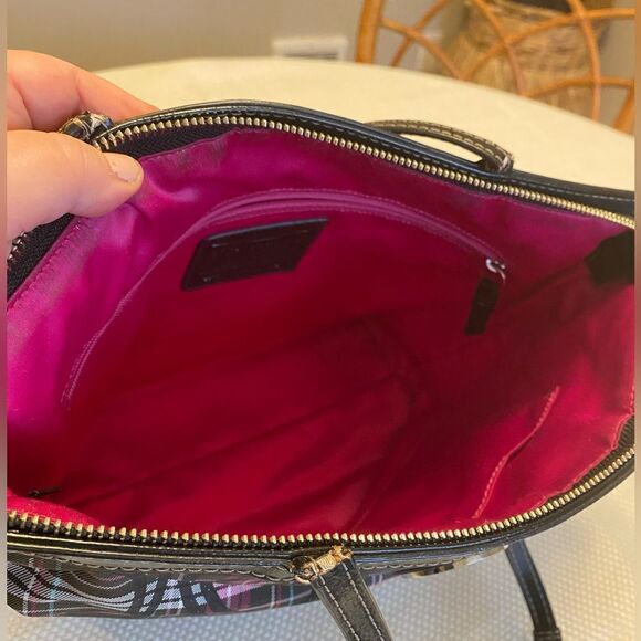 Coach Tartan plaid  tote bag logo glitter leather and canvas designer - Picture 5 of 16